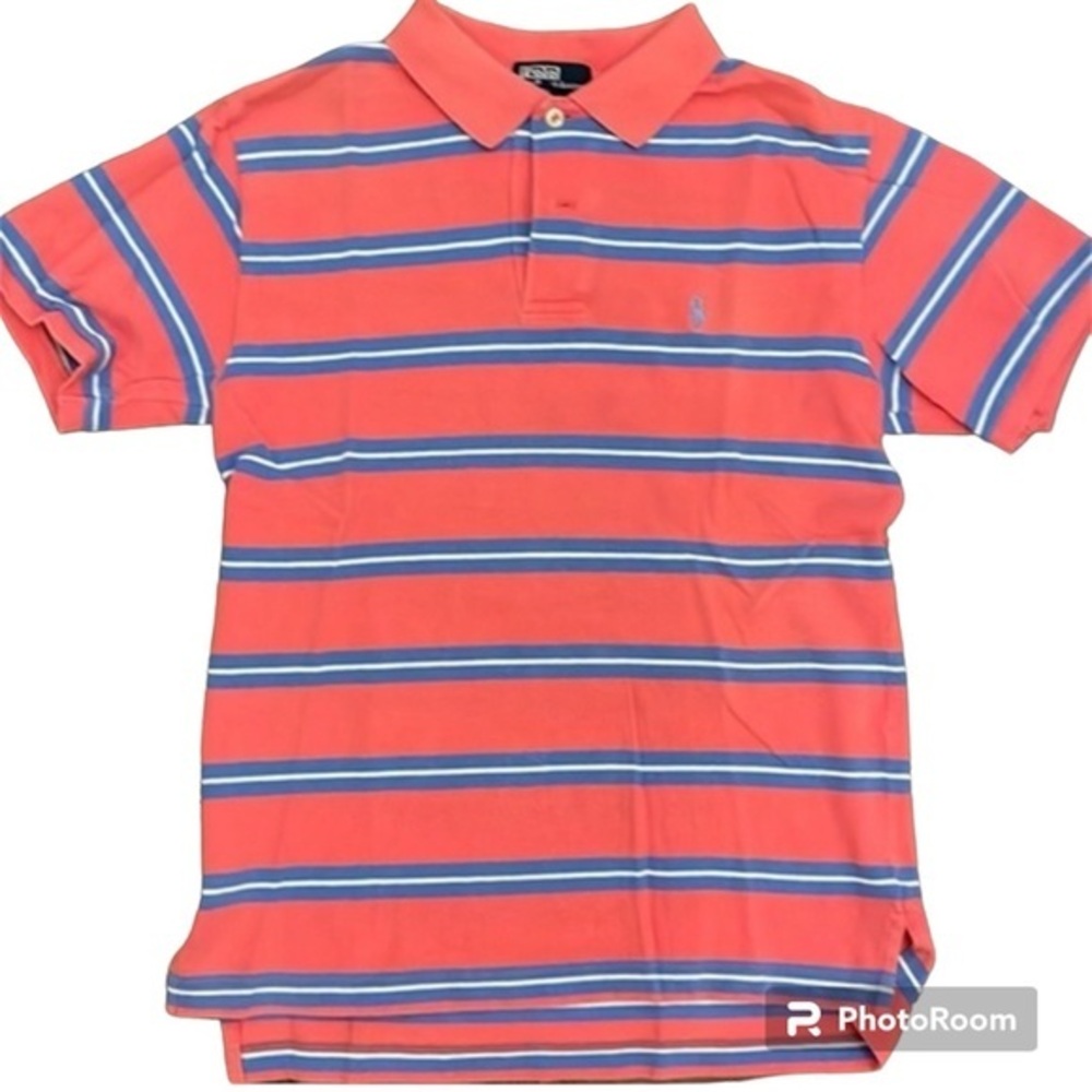 POLO RALPH LAUREN Salmon/Pink‎ Blue Stripe You Polo Shirt Pony Size Medium
